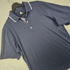 FootJoy Polo Shirt Mens Medium Navy Blue Performance Golf Short Sleeve 1967 Logo
